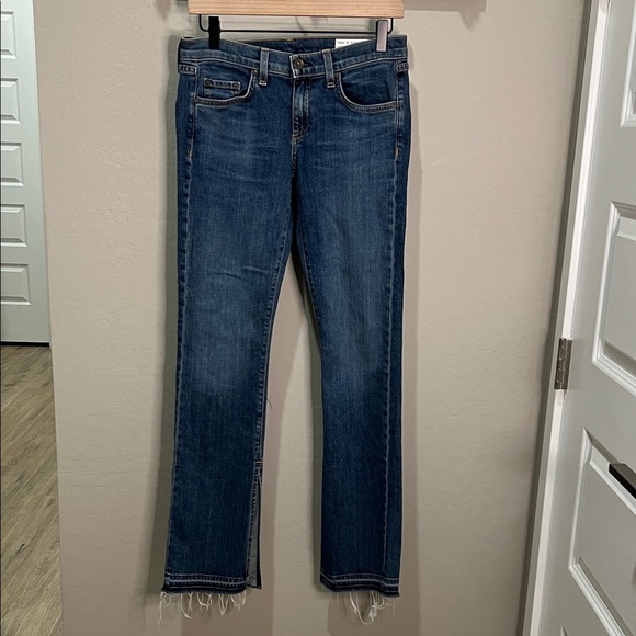 rag & bone Jeans Kick Pleat Flare Straight Leg Raw Hem Fray Bell Wide Vintage - Picture 1 of 14